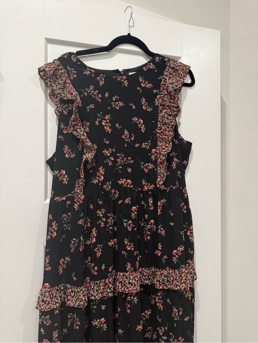 J. Crew Factory Black Maxi Dress with Pink Floral Ruffle Tiers - Picture 6 of 7